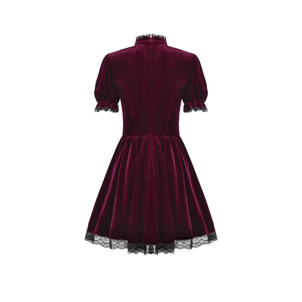 Dark in Love - Gothic Duchess Crimson Velvet Puff Kurzes Kleid - Rot